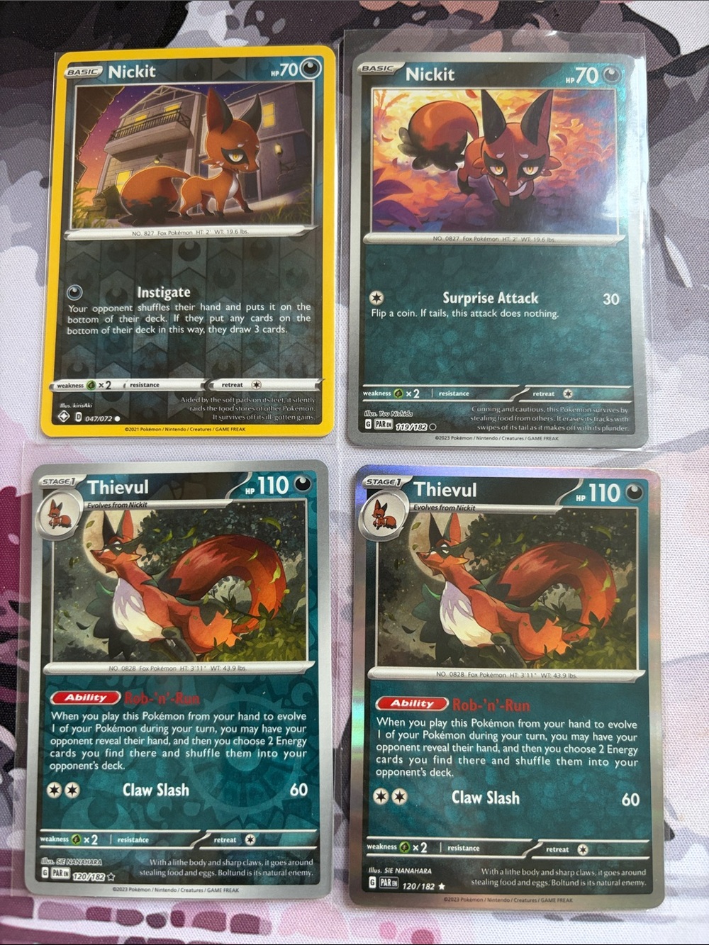 Nickit & Thievul Pokémon Evolution Reverse Holo Card Lot 🦊 | 4 Cards ✨5/$25✨